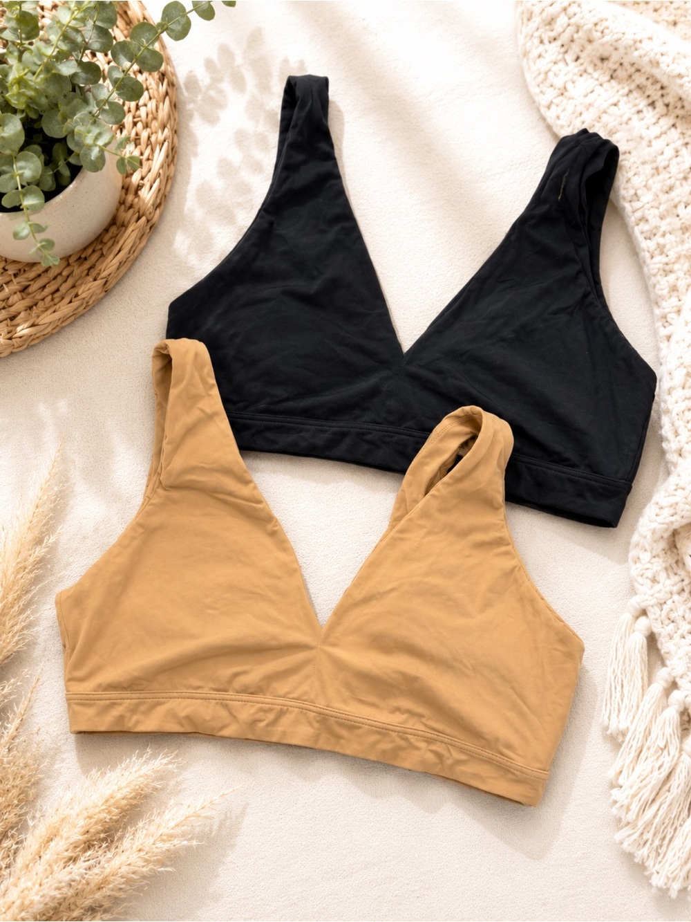 Old Navy Black and Camel Wireless Bralette Set